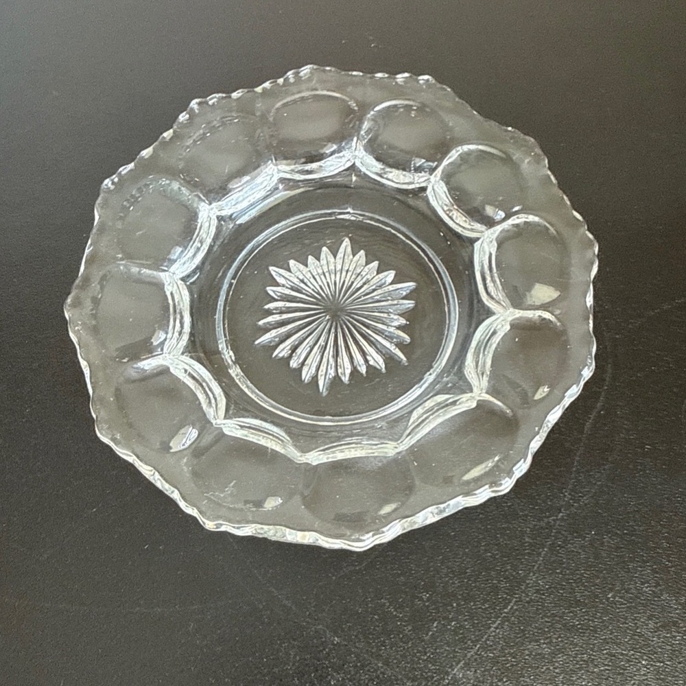 Antique/Vintage Crystal Bon Bon Dish Starburst Center Thumbprint Boarder